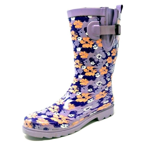 Women's Rain Boots, Midcalf Floral Rubber RB-3156 Rainboots - Picture 2 of 4